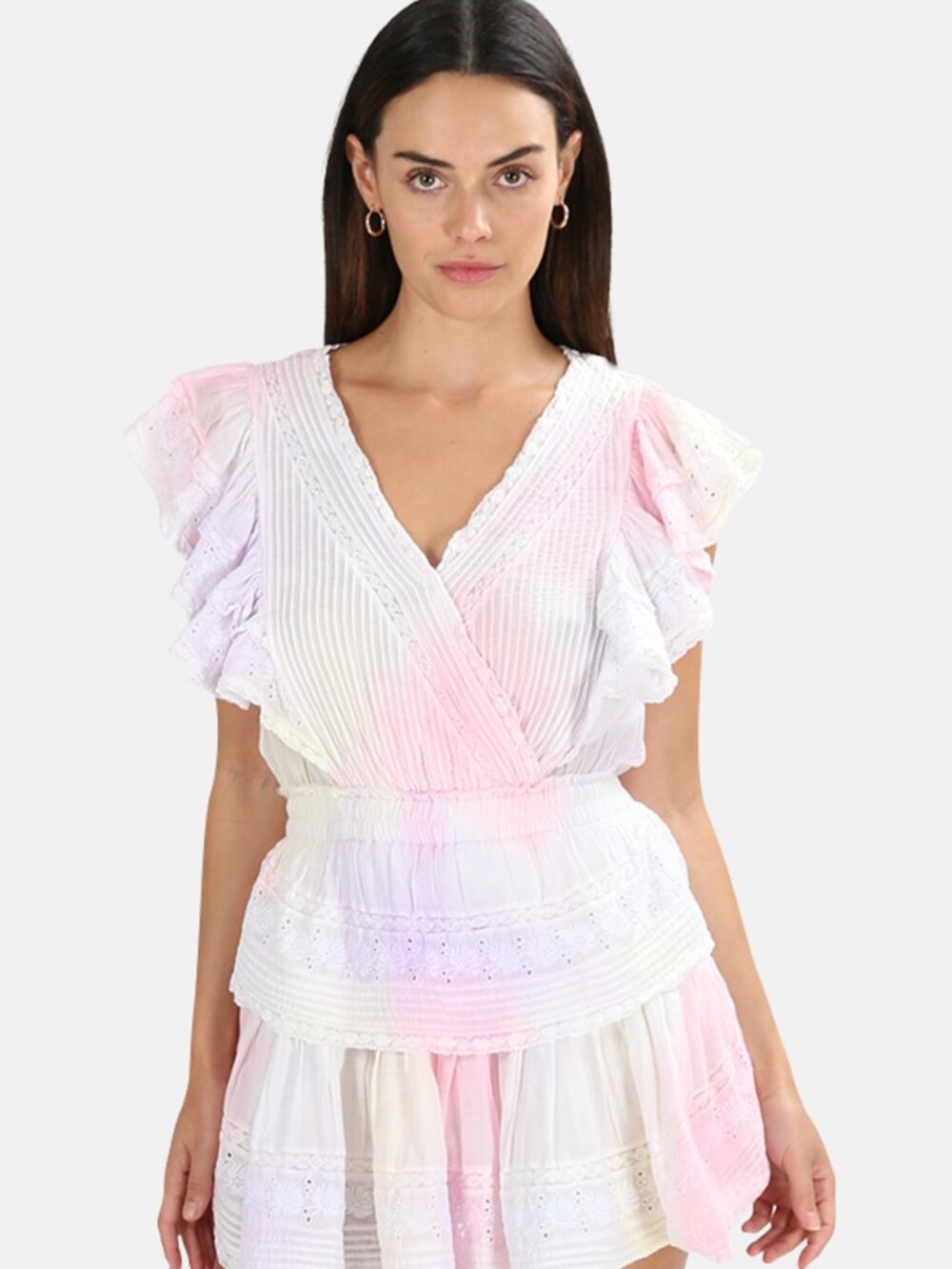 LoveShackFancy Gwen Ruffle Cotton Eyelet Minidress, Multicolor, SIZE XL